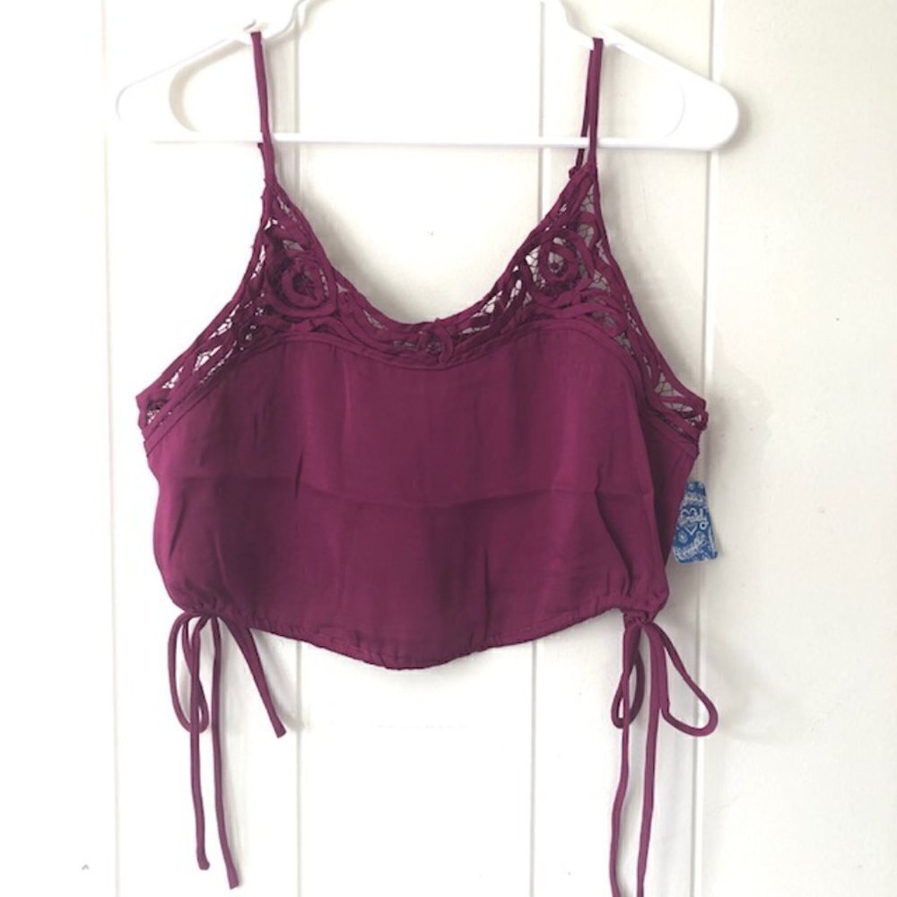 Free People Dark Orchid Blouson Satin Crop Top - Picture 6 of 10
